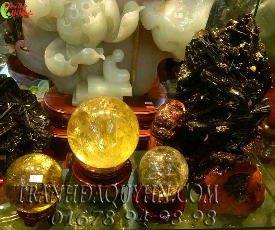 Quả cầu phong thủy đa thạch anh vàng